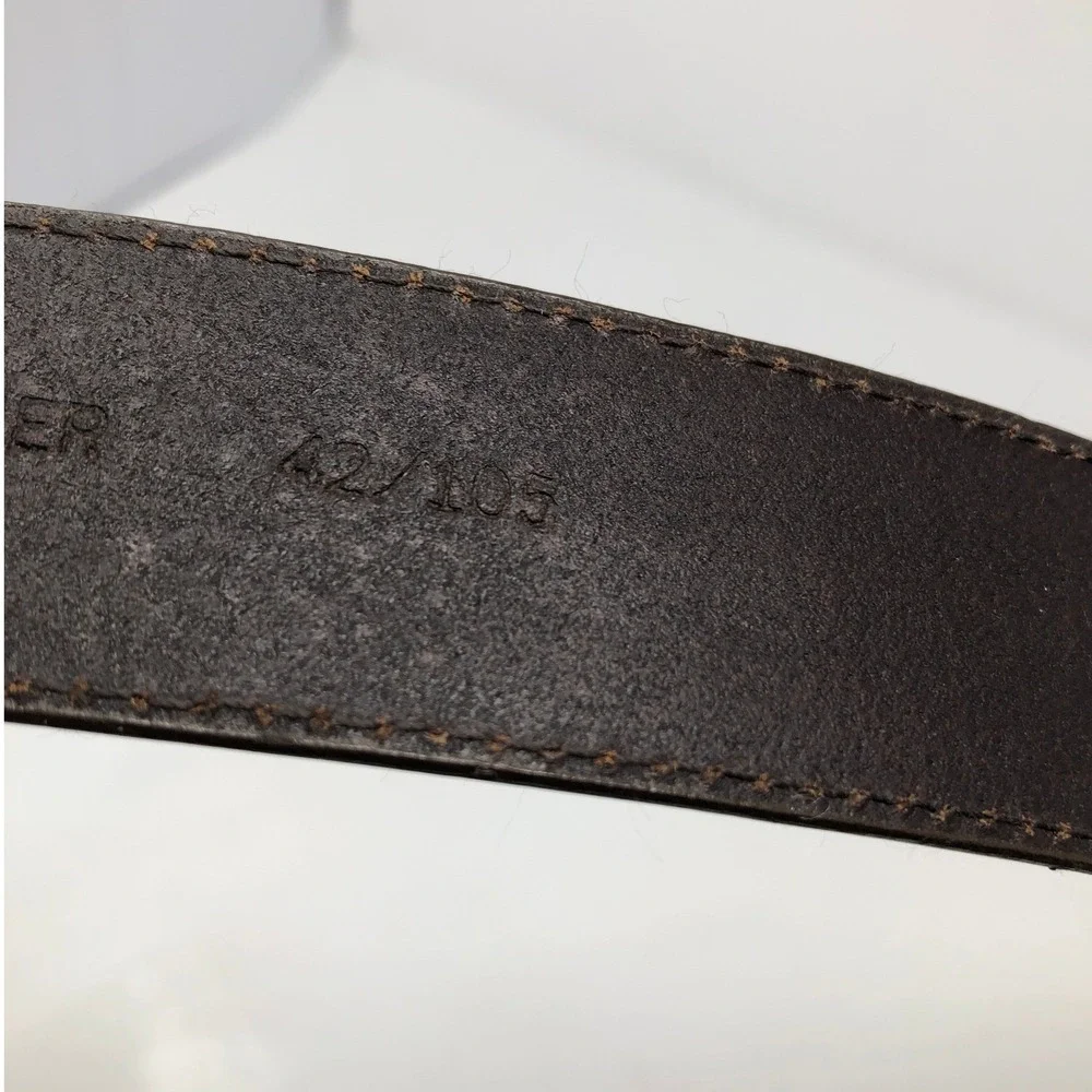 Woolrich Mens Brown Leather Belt 42 Italian Leather Woven Center Strip